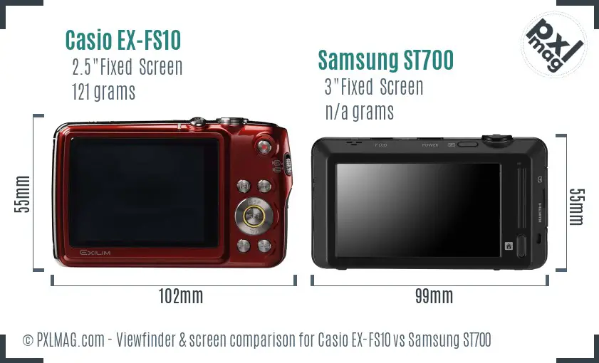 Casio EX-FS10 vs Samsung ST700 Screen and Viewfinder comparison