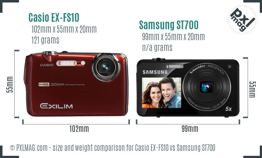 Casio EX-FS10 vs Samsung ST700 size comparison