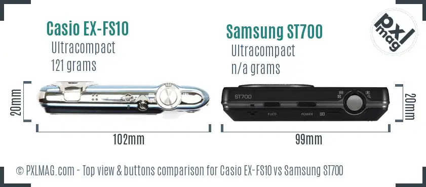 Casio EX-FS10 vs Samsung ST700 top view buttons comparison