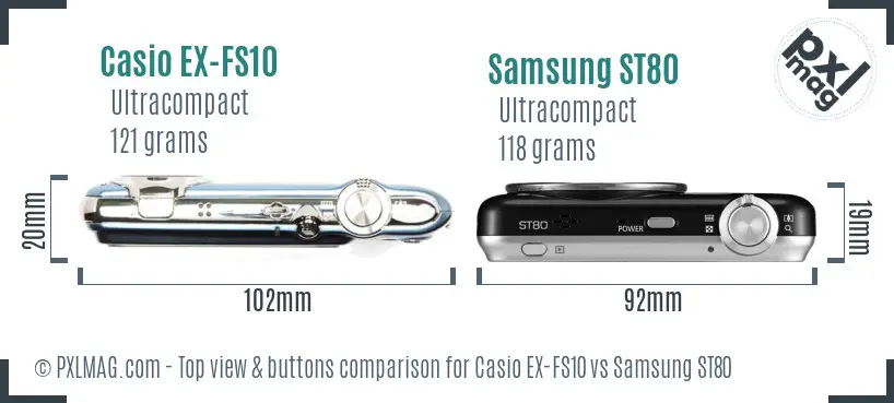 Casio EX-FS10 vs Samsung ST80 top view buttons comparison