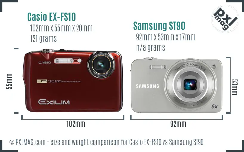 Casio EX-FS10 vs Samsung ST90 size comparison