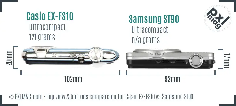 Casio EX-FS10 vs Samsung ST90 top view buttons comparison