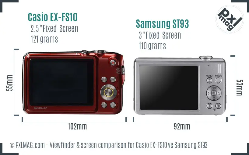 Casio EX-FS10 vs Samsung ST93 Screen and Viewfinder comparison