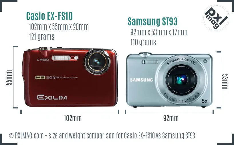 Casio EX-FS10 vs Samsung ST93 size comparison