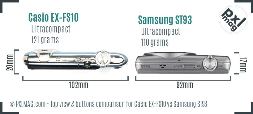 Casio EX-FS10 vs Samsung ST93 top view buttons comparison