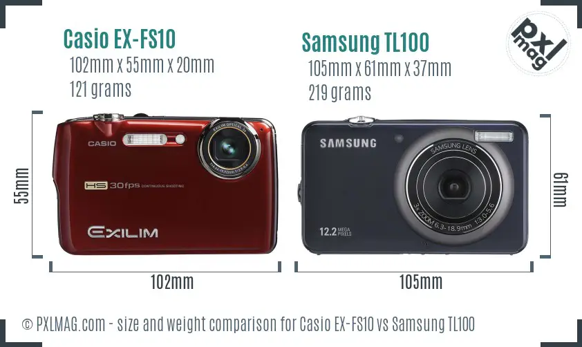 Casio EX-FS10 vs Samsung TL100 size comparison
