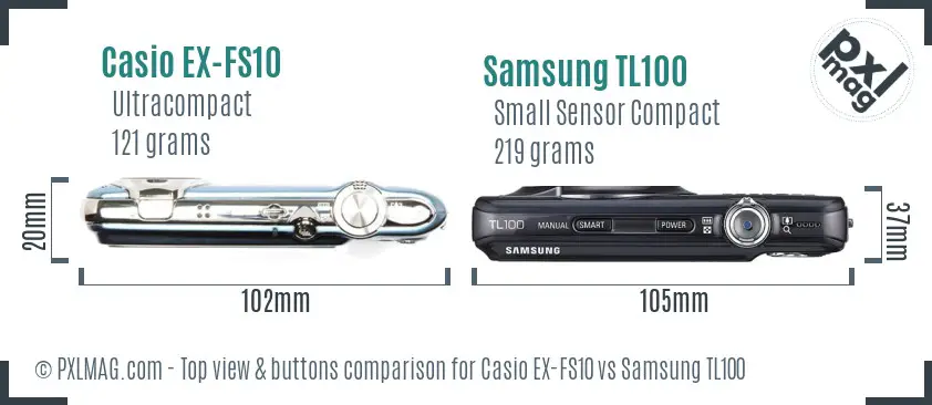 Casio EX-FS10 vs Samsung TL100 top view buttons comparison
