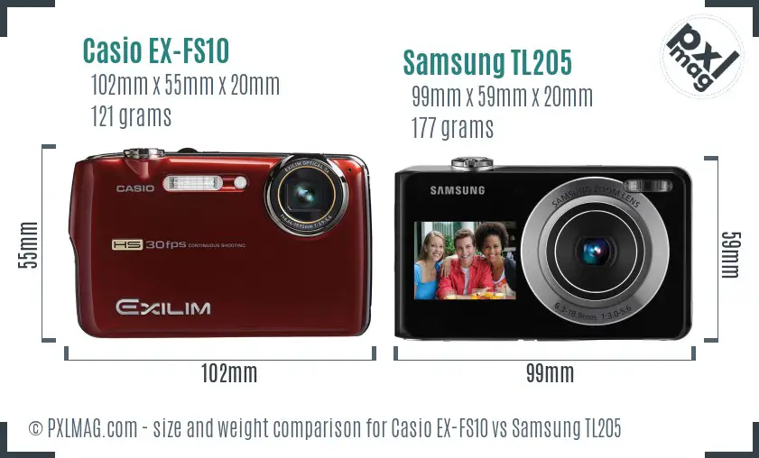 Casio EX-FS10 vs Samsung TL205 size comparison