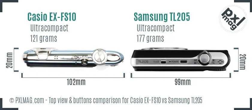 Casio EX-FS10 vs Samsung TL205 top view buttons comparison