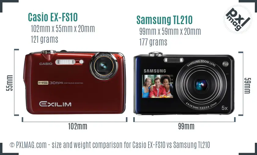 Casio EX-FS10 vs Samsung TL210 size comparison