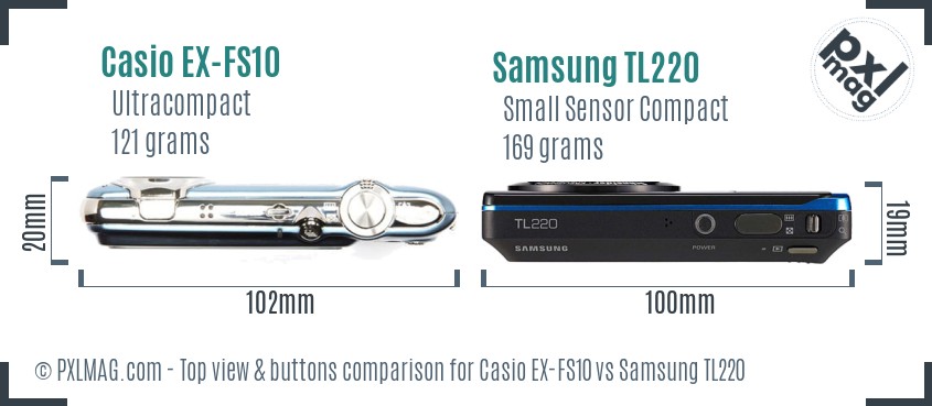 Casio EX-FS10 vs Samsung TL220 top view buttons comparison