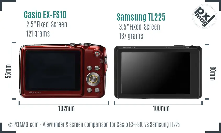 Casio EX-FS10 vs Samsung TL225 Screen and Viewfinder comparison