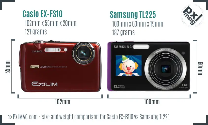 Casio EX-FS10 vs Samsung TL225 size comparison