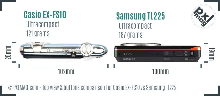 Casio EX-FS10 vs Samsung TL225 top view buttons comparison