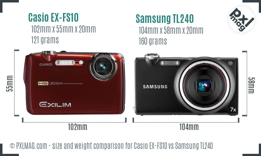 Casio EX-FS10 vs Samsung TL240 size comparison