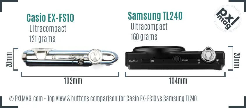 Casio EX-FS10 vs Samsung TL240 top view buttons comparison