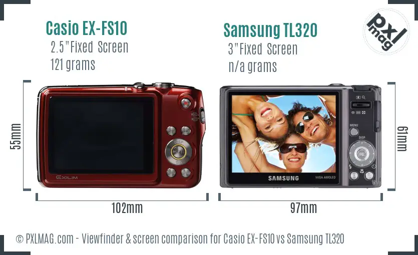 Casio EX-FS10 vs Samsung TL320 Screen and Viewfinder comparison
