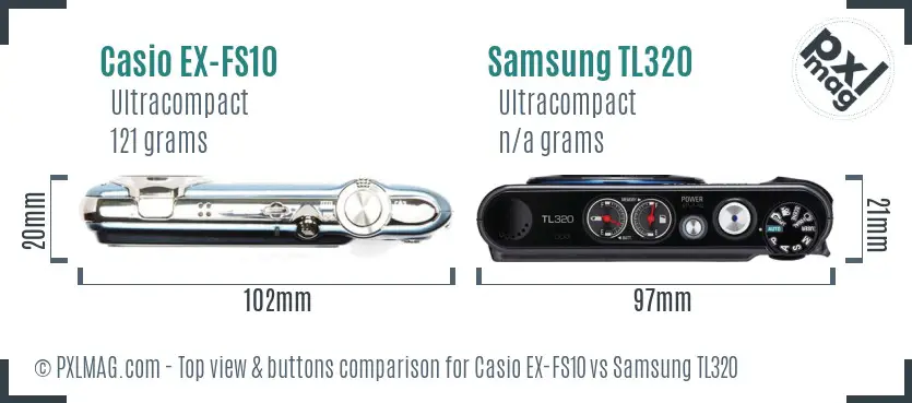 Casio EX-FS10 vs Samsung TL320 top view buttons comparison
