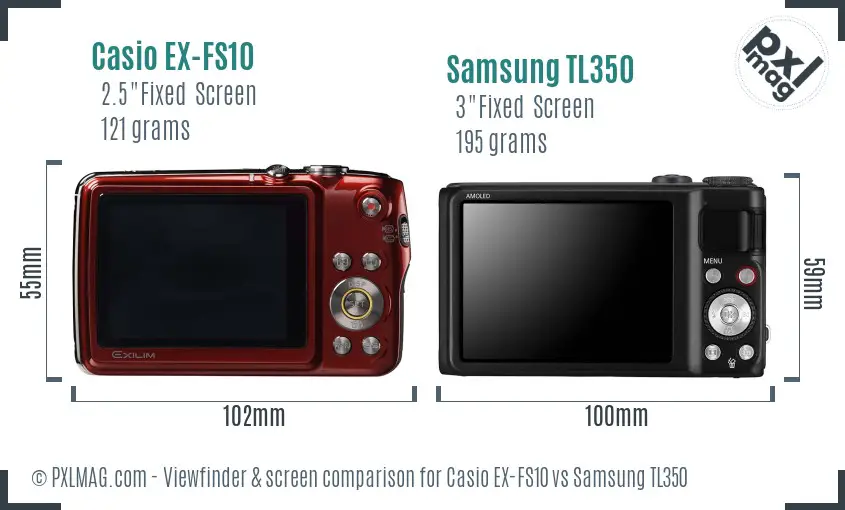 Casio EX-FS10 vs Samsung TL350 Screen and Viewfinder comparison