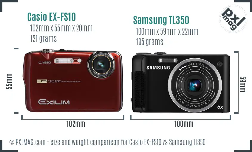 Casio EX-FS10 vs Samsung TL350 size comparison