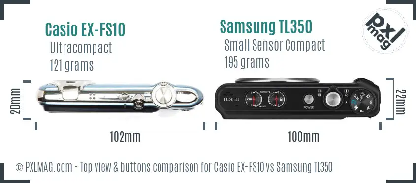 Casio EX-FS10 vs Samsung TL350 top view buttons comparison