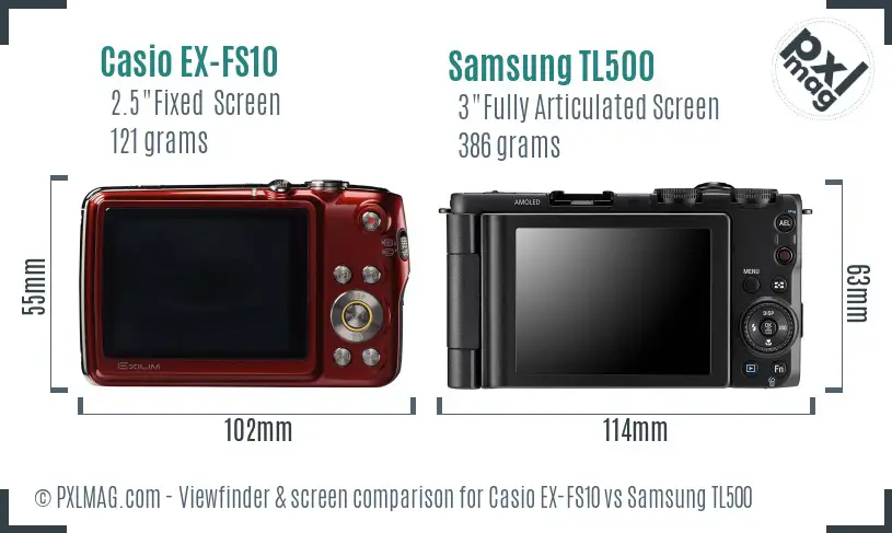 Casio EX-FS10 vs Samsung TL500 Screen and Viewfinder comparison