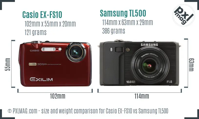 Casio EX-FS10 vs Samsung TL500 size comparison