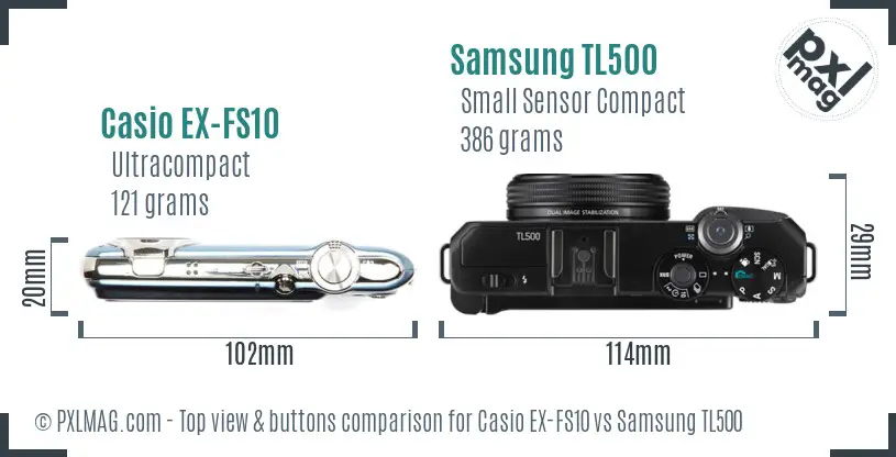 Casio EX-FS10 vs Samsung TL500 top view buttons comparison