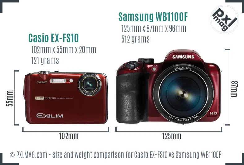 Casio EX-FS10 vs Samsung WB1100F size comparison