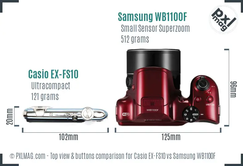 Casio EX-FS10 vs Samsung WB1100F top view buttons comparison