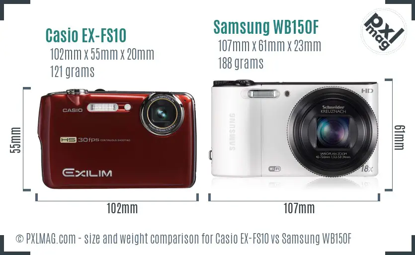 Casio EX-FS10 vs Samsung WB150F size comparison