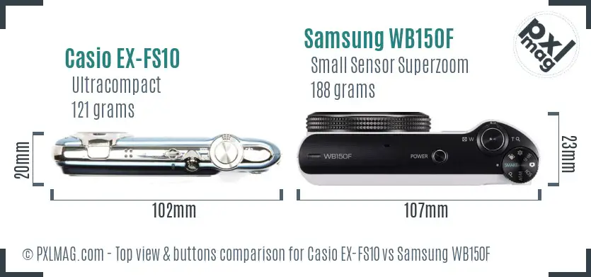 Casio EX-FS10 vs Samsung WB150F top view buttons comparison