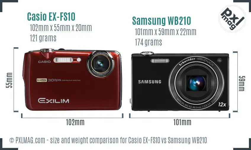 Casio EX-FS10 vs Samsung WB210 size comparison