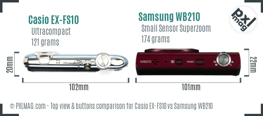 Casio EX-FS10 vs Samsung WB210 top view buttons comparison