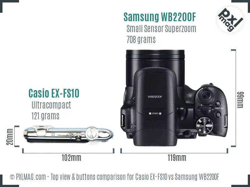 Casio EX-FS10 vs Samsung WB2200F top view buttons comparison