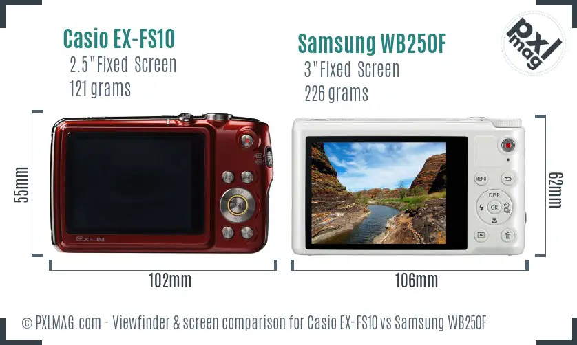 Casio EX-FS10 vs Samsung WB250F Screen and Viewfinder comparison