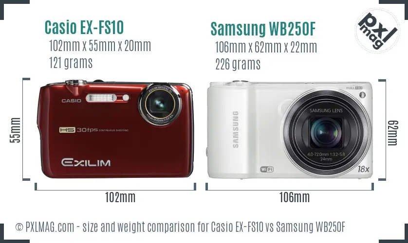 Casio EX-FS10 vs Samsung WB250F size comparison