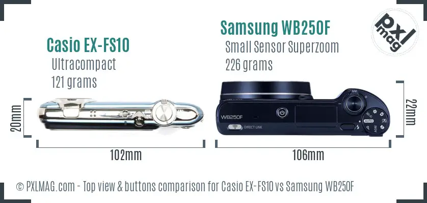Casio EX-FS10 vs Samsung WB250F top view buttons comparison
