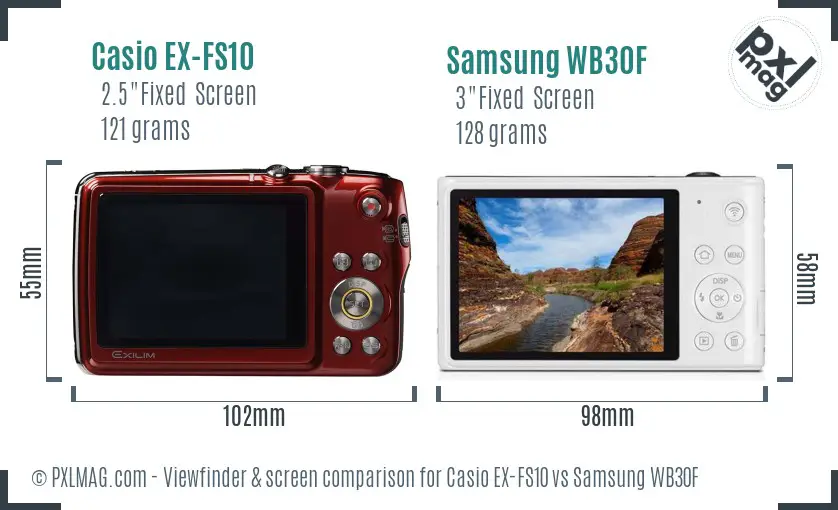 Casio EX-FS10 vs Samsung WB30F Screen and Viewfinder comparison