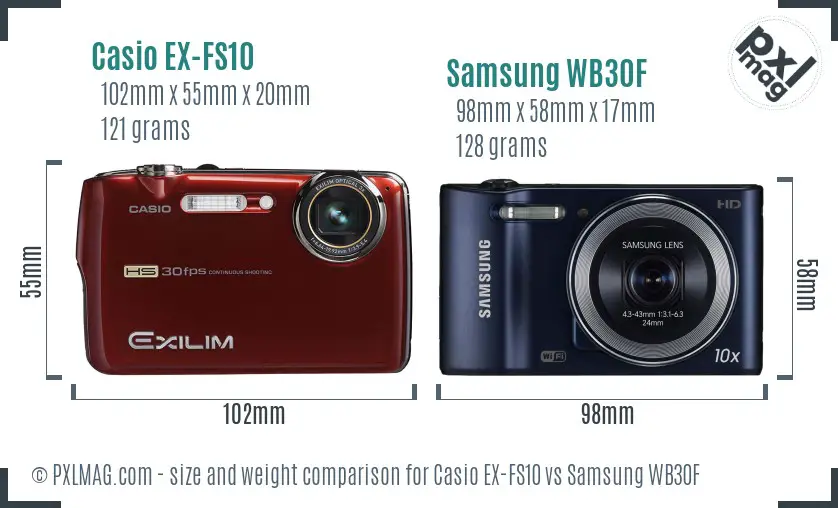 Casio EX-FS10 vs Samsung WB30F size comparison