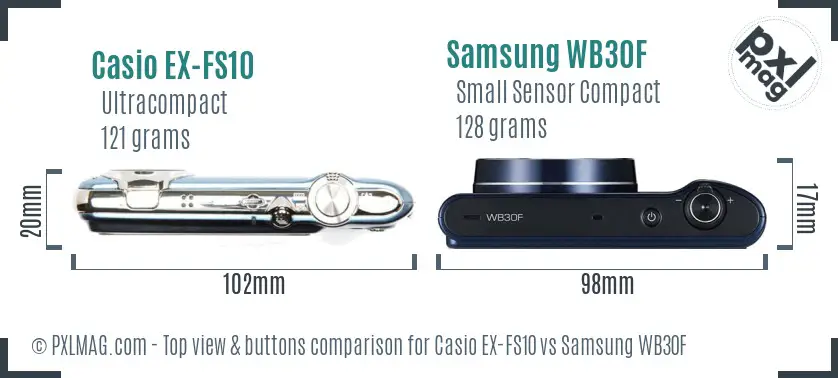 Casio EX-FS10 vs Samsung WB30F top view buttons comparison