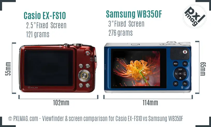 Casio EX-FS10 vs Samsung WB350F Screen and Viewfinder comparison