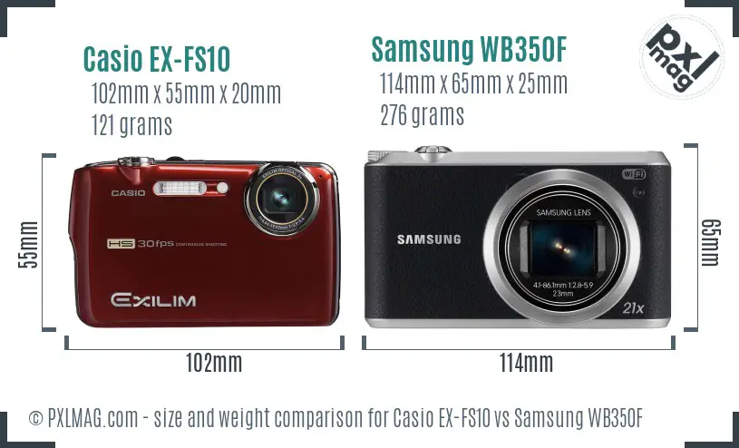 Casio EX-FS10 vs Samsung WB350F size comparison