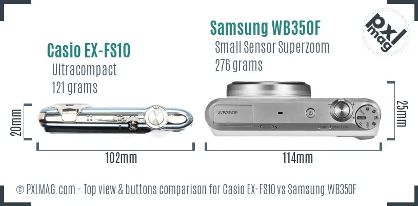 Casio EX-FS10 vs Samsung WB350F top view buttons comparison