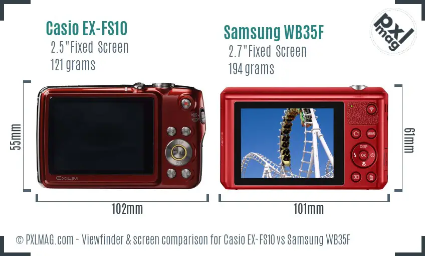 Casio EX-FS10 vs Samsung WB35F Screen and Viewfinder comparison