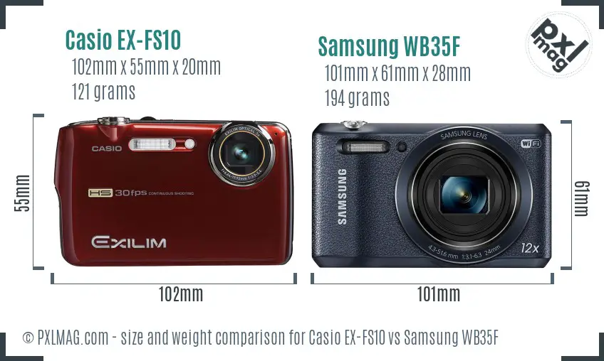 Casio EX-FS10 vs Samsung WB35F size comparison