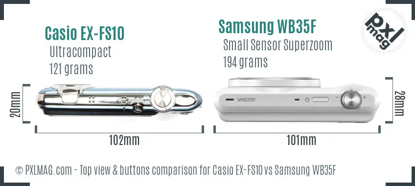 Casio EX-FS10 vs Samsung WB35F top view buttons comparison