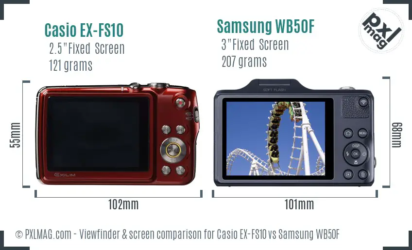 Casio EX-FS10 vs Samsung WB50F Screen and Viewfinder comparison