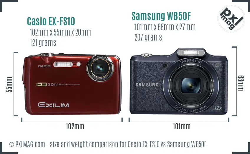 Casio EX-FS10 vs Samsung WB50F size comparison