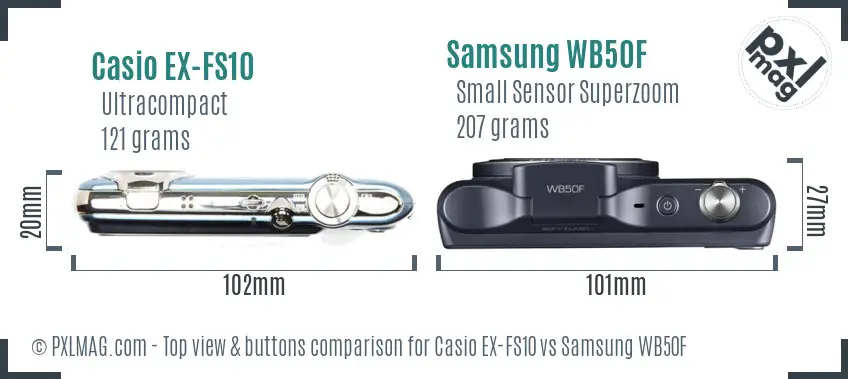 Casio EX-FS10 vs Samsung WB50F top view buttons comparison